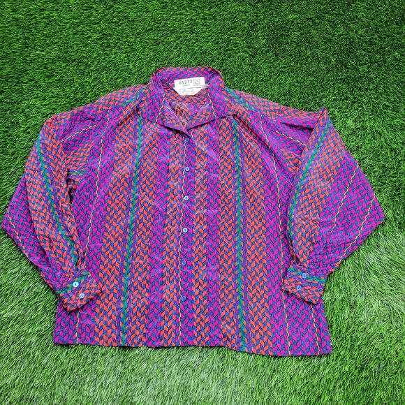 Vintage 90s MOD HIppie Button Shirt Womens Medium 22x24 Purple - Picture 1 of 12